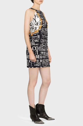 Versace Jeans Couture Pamuklu Logo Desen Baskılı Bisiklet Yaka Mini Bayan Elbise 74HAO95P ES054L54 G89 SİYAH - 3