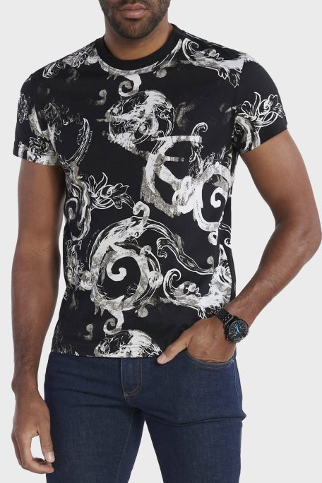 Versace Jeans Couture Pamuklu Slim Fit Bisiklet Yaka Erkek T Shirt 76GAH6S0 JS287 899 SİYAH - 1