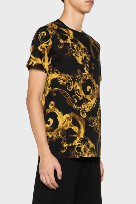 Versace Jeans Couture Pamuklu Slim Fit Bisiklet Yaka Erkek T Shirt 76GAH6S0 JS287 G89 SİYAH-GOLD - 1
