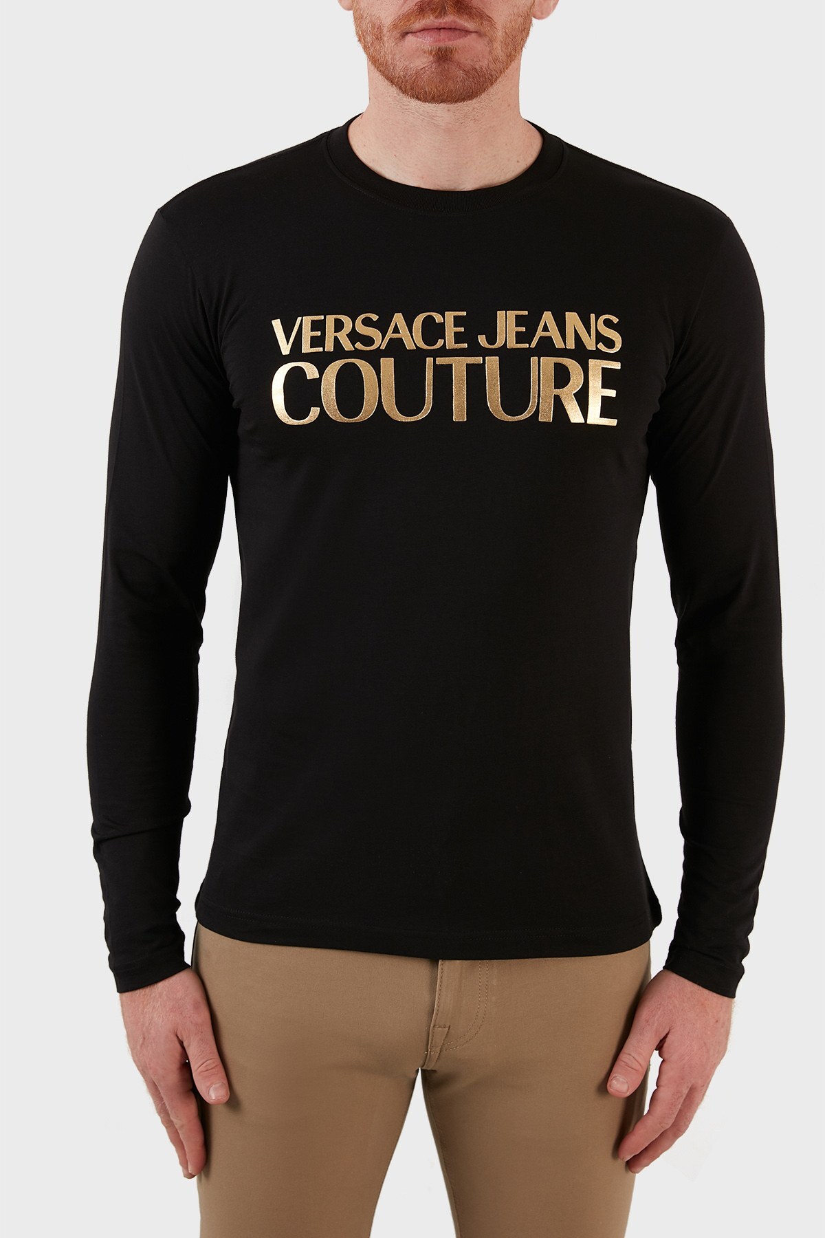 Versace Jeans Couture Regular Fit Bisiklet Yaka Uzun Kollu Pamuklu Erkek T Shirt 71GAHT31 CJ00T G89 SİYAH