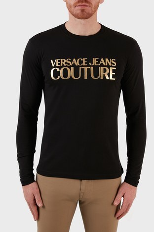 Versace Jeans Couture - Versace Jeans Couture Regular Fit Bisiklet Yaka Uzun Kollu Pamuklu Erkek T Shirt 71GAHT31 CJ00T G89 SİYAH