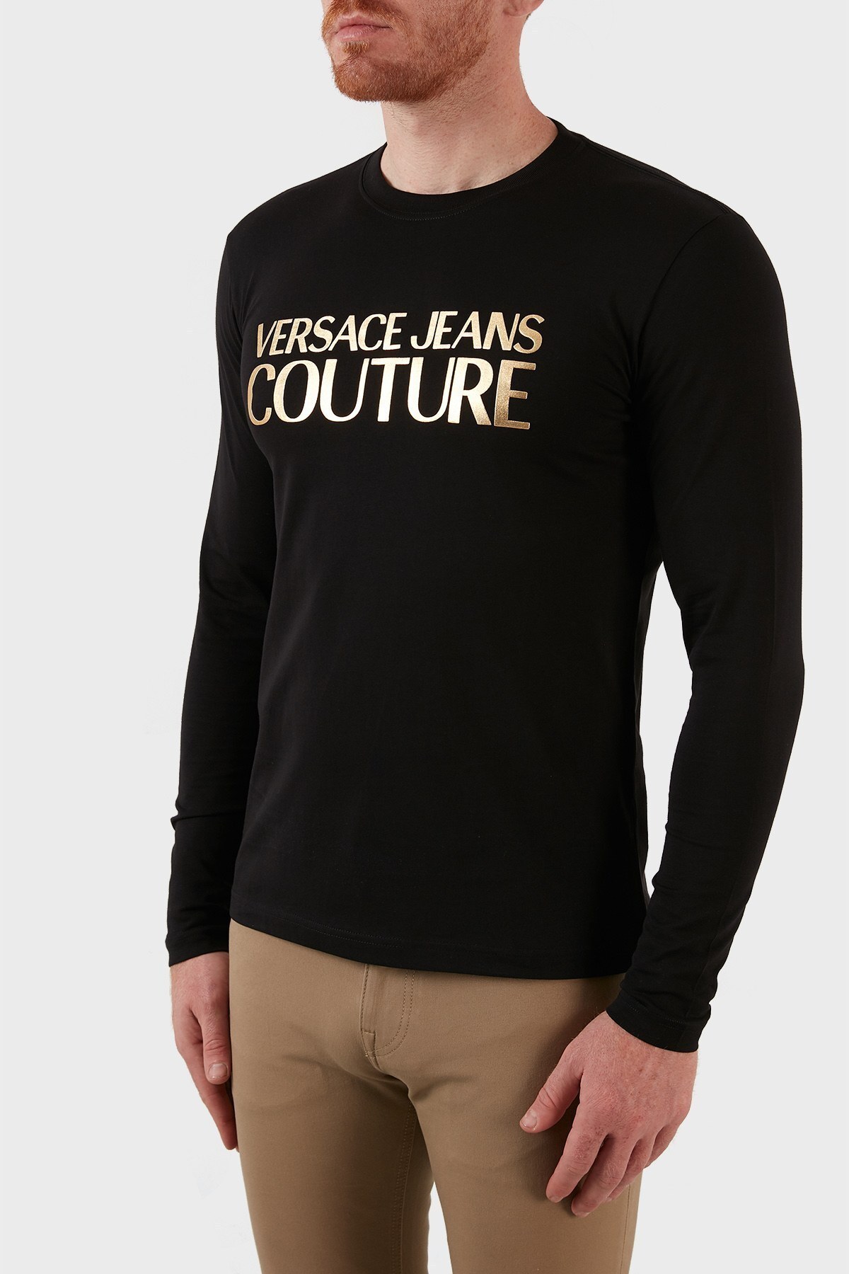 Versace Jeans Couture Regular Fit Bisiklet Yaka Uzun Kollu Pamuklu Erkek T Shirt 71GAHT31 CJ00T G89 SİYAH