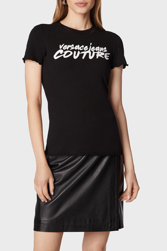 Versace Pamuklu Esnek Slim Fit Bisiklet Yaka Bayan T Shirt 73HAHT15 CJ03O 899 SİYAH - 1