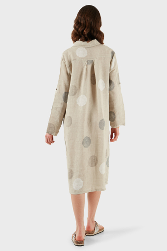 Via Dante % 100 Keten Regular Fit Desenli Midi Bayan Elbise 7250S635 TAŞ - 10