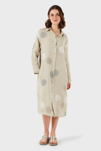 Via Dante % 100 Keten Regular Fit Desenli Midi Bayan Elbise 7250S635 TAŞ - 12