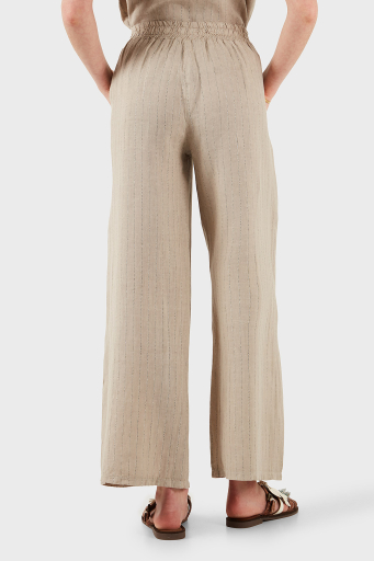 Via Dante Çizgili Regular Fit Yüksek Bel Geniş Paça Keten Bayan Pantolon 4998RN687 TAŞ - 14