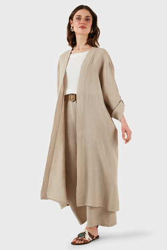 Via Dante Oversize Arkası Dantel Detaylı Uzun Keten Bayan Kimono 7183687 TAŞ - 5