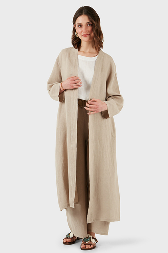 Via Dante Oversize Arkası Dantel Detaylı Uzun Keten Bayan Kimono 7183687 TAŞ - 6