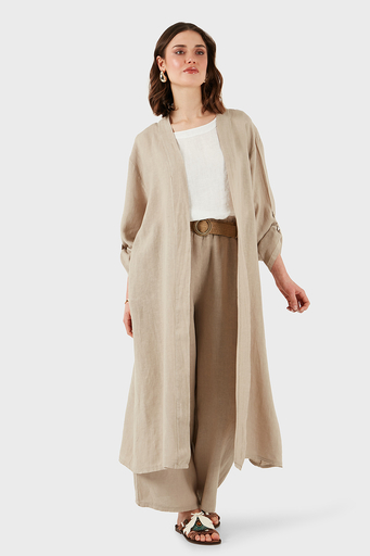 Via Dante Oversize Arkası Dantel Detaylı Uzun Keten Bayan Kimono 7183687 TAŞ - 7