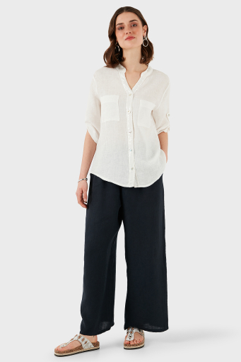 Via Dante Regular Fit Normal Bel Geniş Paça Keten Bayan Pantolon 4998194 LACİVERT - 8