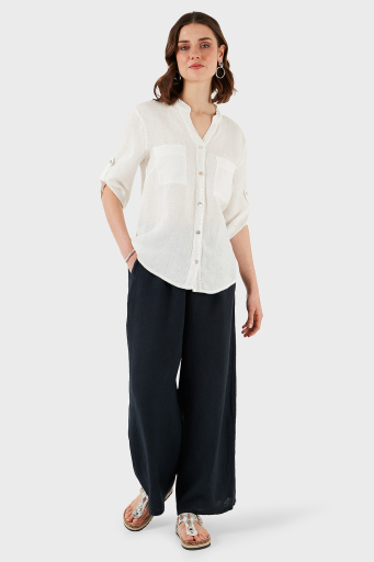 Via Dante Regular Fit Normal Bel Geniş Paça Keten Bayan Pantolon 4998194 LACİVERT - 11