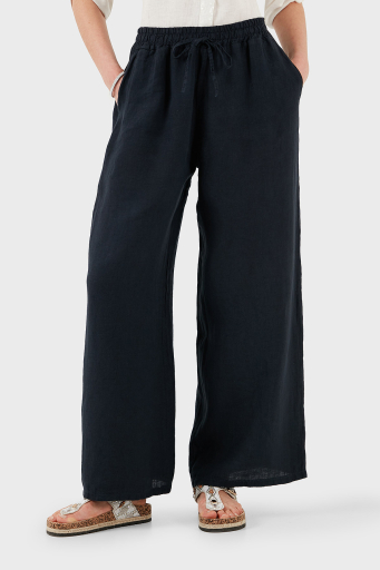 Via Dante Regular Fit Normal Bel Geniş Paça Keten Bayan Pantolon 4998194 LACİVERT - 12