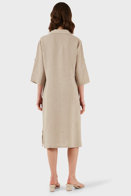 Via Dante Regular Fit Truvakar Kol Midi Keten Bayan Elbise 6689687 TAŞ - 3
